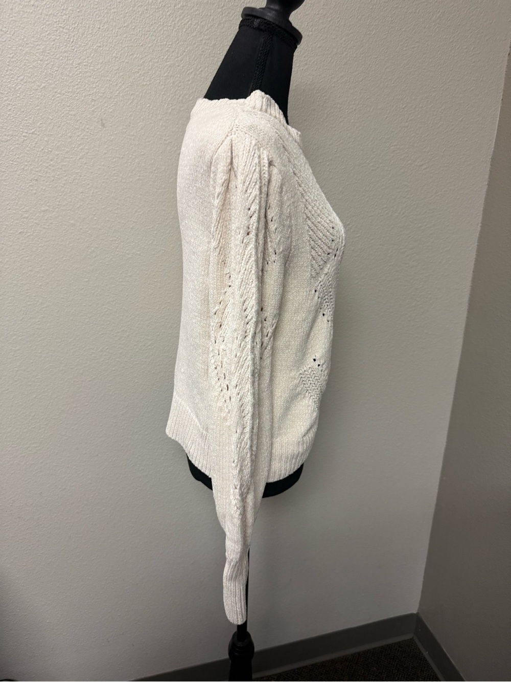 NWT Cynthia Rowley Cream Chenille Pointelle Sweater XS Cozy Cottagecore Knit - Picture 5 of 9